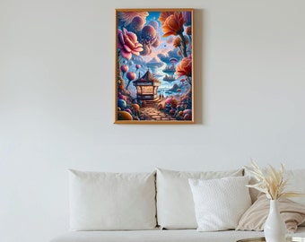 Surrealistic Wall Art Printable Fantasy Art Poster, Colorful Home Decor Surreal Artwork, Digital Download