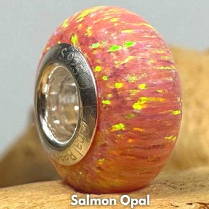 Charm Bead de ópalo, gema rosa natural, núcleo de plata de ley 925, compatible con pulseras de marca.