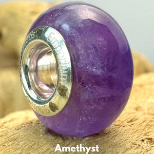 Abalorio de amatista natural de color púrpura, con núcleo de plata de ley 925, apto para pulseras.