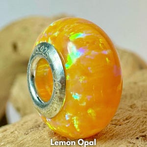 Charm Pandora de ópalo con gema de limón, regalo para ella, compatible con pulsera de brazalete con inserto de plata esterlina 925, joyería preciosa de moda más vendida