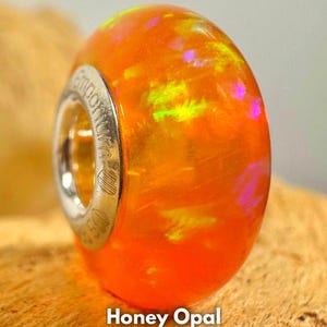 Opal Charm Bead Natural Orange Gemstone, Sterling Silver 925 Core, Fits brand Bracelet