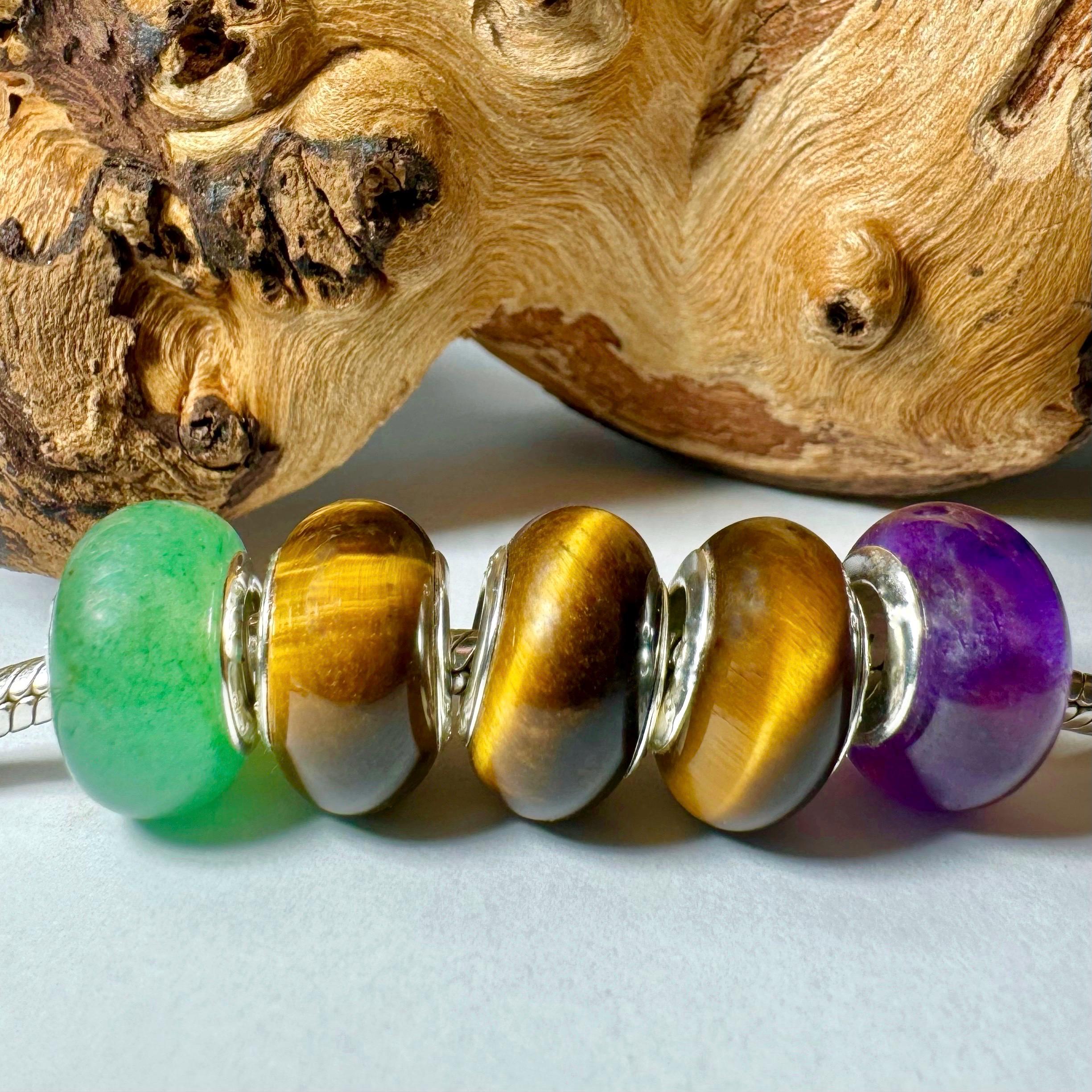 thumbnail image 2 of 1PC Genuine Tiger's Eye Stone Sterling Silver European Charm Bead - Choose Size 2 of 4