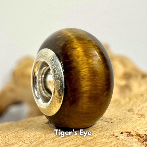 thumbnail image 2 of 1PC Genuine Tiger's Eye Stone Sterling Silver European Charm Bead - Choose Size 2 of 4