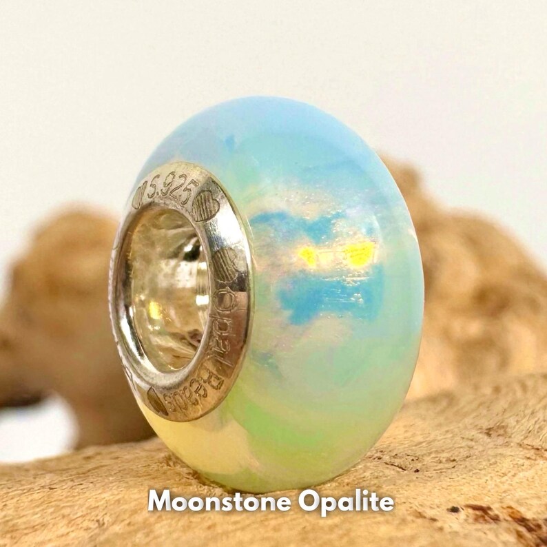 Moonstone Charm Bead: Sterling Silver 925, Fits Brand Bracelet Compatible image 1
