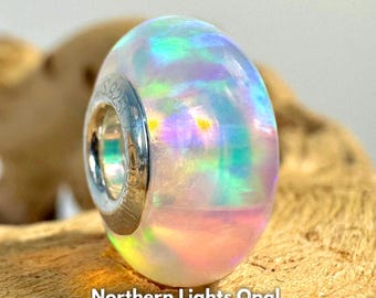 Opal Charm: Sterling Silver Rainbow Gemstone Bracelet Bead