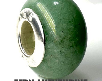 Aventurine Fern Bead Natural Mineral Stone fits Pandora Braceled with silver 925 insert Gem Gemstone