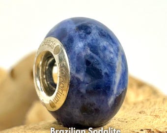 Sodalite Charm Bead: Sterling Silver, Fits Brand Bracelet Compatible