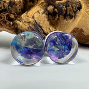 Ear gauges and plugs iridescent stars flower plug and tunnel 0g plugs  Floral gauges Resin earrings