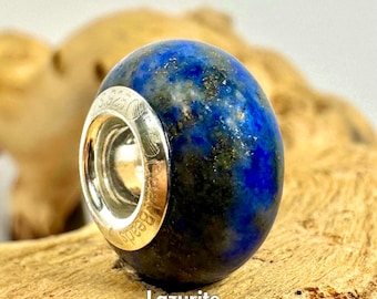 Lazurite Stone Charm Bead: Sterling Silver, Brand Bracelet Compatible, Lapis Lazuli gemstone