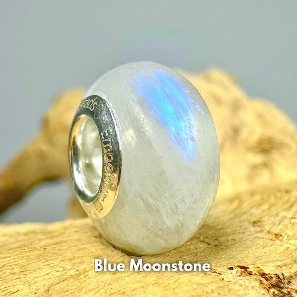 Natural Blue Moonstone Charm Bead, 925 Sterling Silver, Fits Pandora Bracelet