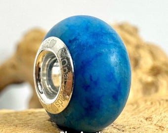 Blue Apatite Bead: Sterling Silver Insert, Brand Bracelet Compatible