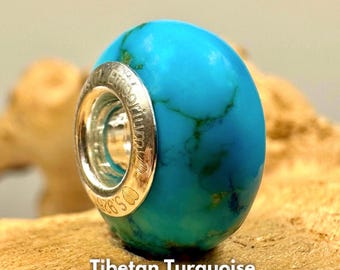 Handmade Turquoise Stone Charm Blue Bead: Sterling Silver Bracelet Insert