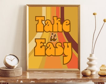 Póster de los años 70, arte de pared de los años 70, descarga digital, arte de pared moderno de mediados de siglo, decoración de los años 70, impresión retro, arte de pared retro, tómatelo con calma