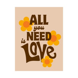70s poster, retro poster, 70s wall art, 1970s, 70s home decor, retro home decor, retro wall art, 70s print, all you need is love