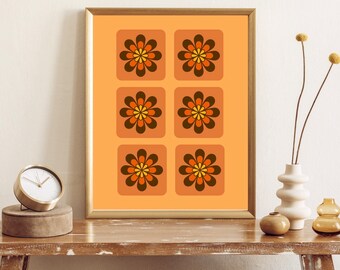 70s poster, 70s wall art, digital download, midcentury modern wall art, 70s decor, retro print, retro wall art, flowers