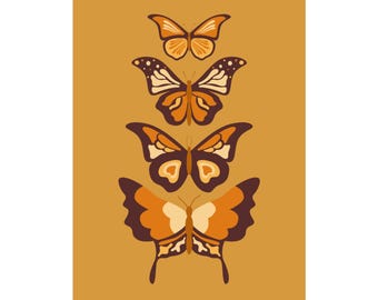 70er Jahre Poster, 70er Jahre Wandkunst, 70er Wohndeko, Schmetterlinge Poster, Retro Wandkunst, 70er Print, Schmetterlinge Wandkunst