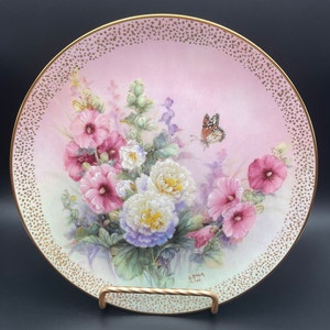 Lena Liu “Hollyhock March “ porcelain collector&#39;s plate.  1992 W.S. George Symphony of Shimmering Beauty collection.