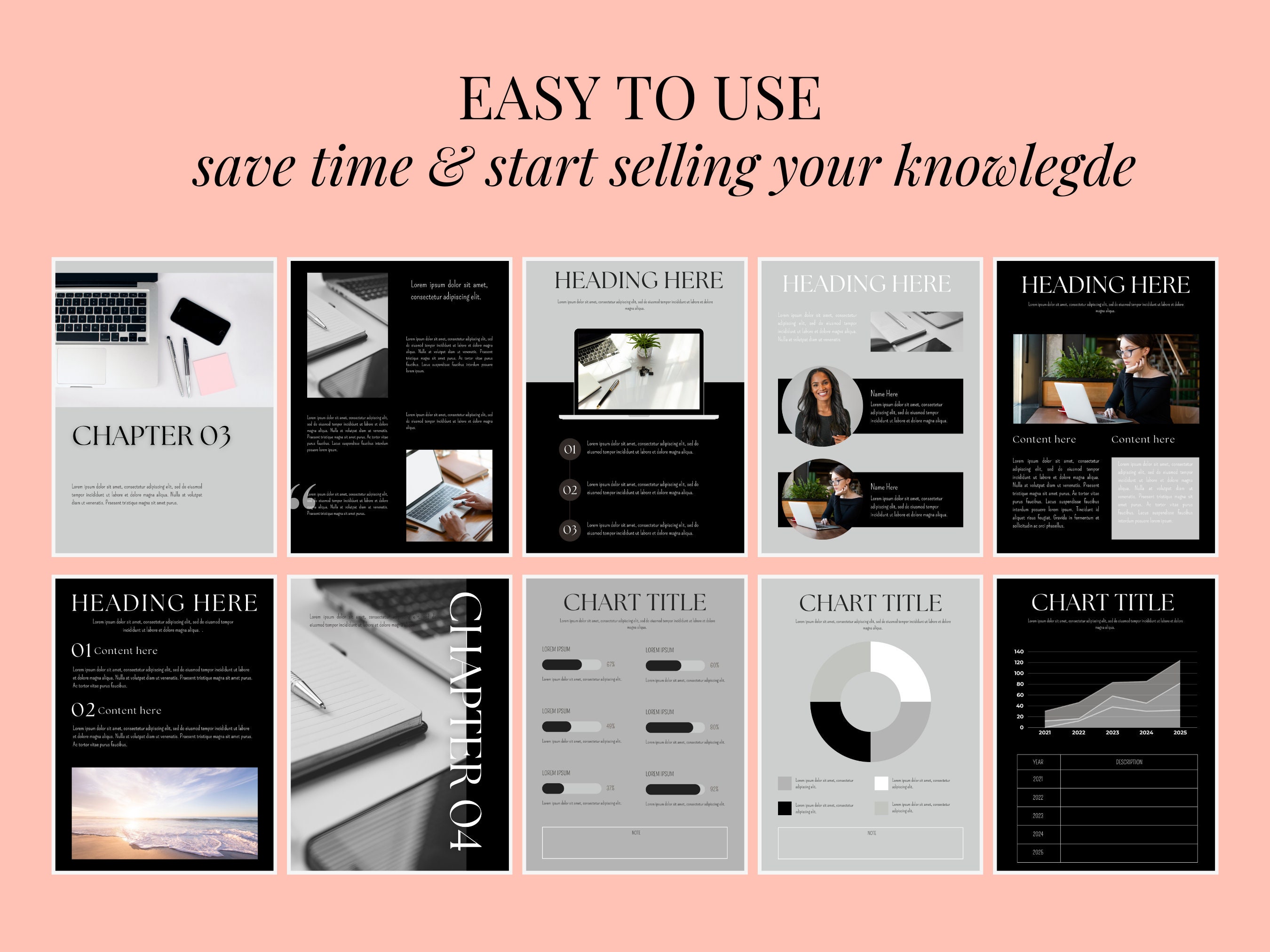 Black White Gray Canva Workbook Template | 20 Pages Ebook and Course ...