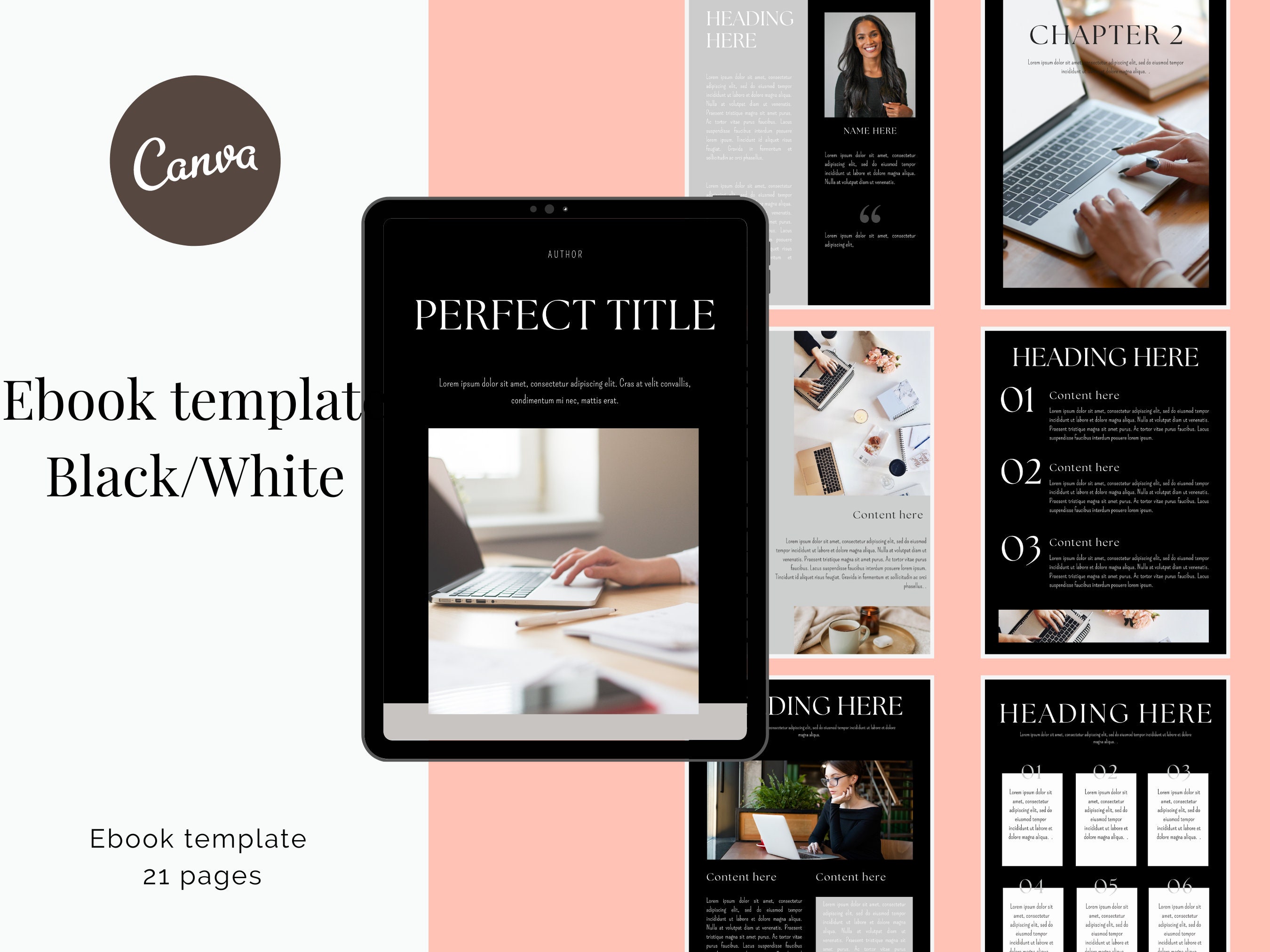 Black White Gray Canva Workbook Template | 20 Pages Ebook and Course ...