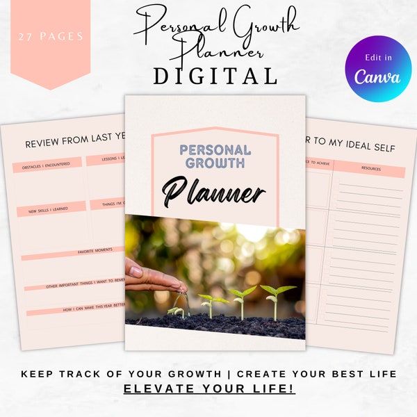 Personal Growth Planner - Canva Planner - Fully customizable - For busy Mompreneur | Mom entrepreneurs