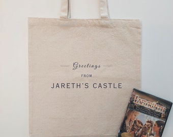 Labyrinth Movie 1986 JARETH&#39;S CASTLE Tote Bag | Jareth Sarah Goblin King Merch | Perfect Gift for David Bowie Fan | Hoggle Ludo Jim Henson