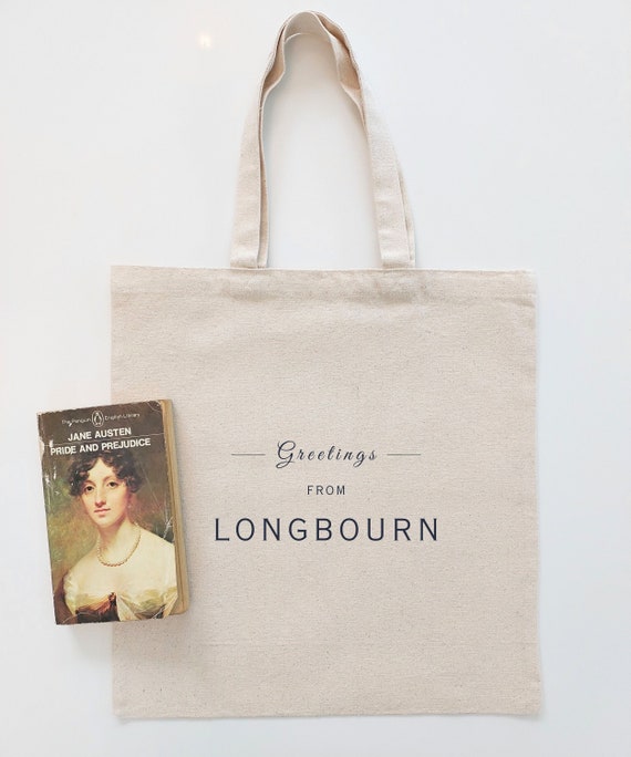 Jane Austen Pride and Prejudice LONGBOURN Tote | Literary Gift for Bookworms | Ideal for Romance Readers | Regency Era Gift | Bookish Merch
