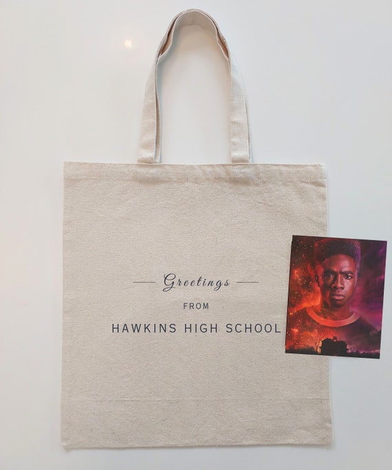 Stranger Things HAWKINS HIGH SCHOOL Tote Bag | 80s Retro Nostalgia Gift | Steve Harrington Merch | Halloween Bag | Netflix Merchandise