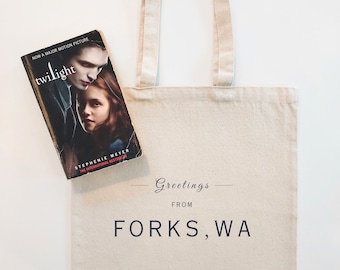 Twilight FORKS Tote Bag | Twilight Saga Merch | Edward Cullen Bella Swan Gift | Halloween Bag | Fans of Stephenie Meyer | Bookish Gift