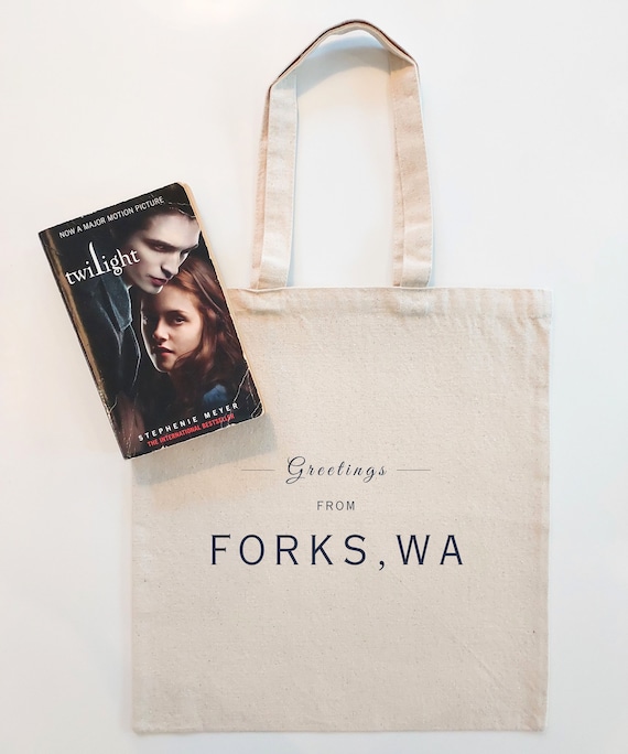 Twilight FORKS, WA Tote Bag | Twilight Saga Merch | Edward Cullen Bella Swan Gift | Halloween Bag | Bookish Gift | Robert Pattinson Bag