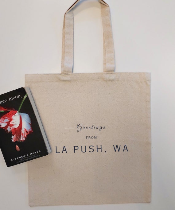 Twilight LA PUSH, WA Tote Bag | Twilight Saga Merch | Edward Cullen Bella Swan Gift | Halloween Bag | Forks Tote | Bookish Gift | Team Jacob