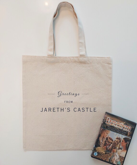 Labyrinth Movie 1986 JARETH'S CASTLE Tote Bag | Jareth Sarah Goblin King Merch | Perfect Gift for David Bowie Fan | Hoggle Ludo Jim Henson