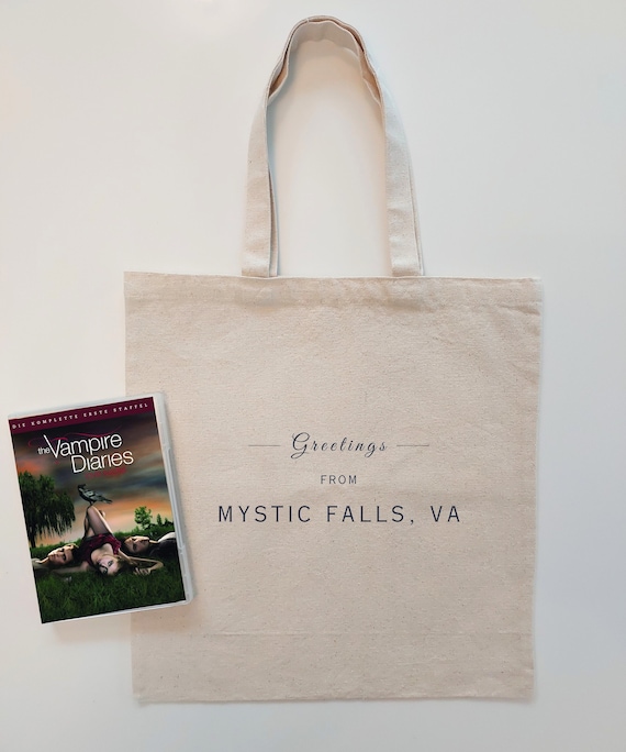 Vampire Diaries MYSTIC FALLS Tote | Vampire Diaries Merch | Damon Stefan Salvatore Bag | Elena Gilbert Tote | Halloween Bag | Bookish Gift