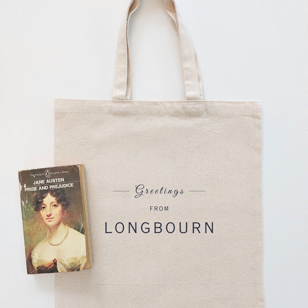 LONGBOURN Pride & Prejudice Jane Austen Inspired Tote | Classic Literature Gift | Library Book Bag | Romance Bookish Merch | College Bag