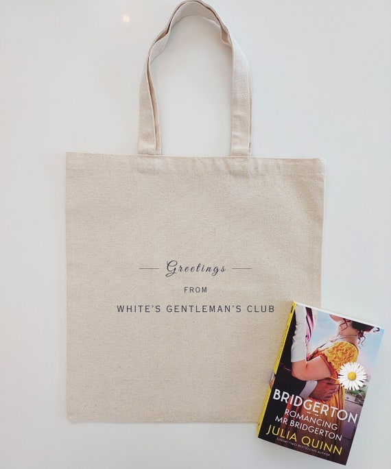 Bridgerton WHITE'S GENTLEMAN'S CLUB Tote | Regency Era Gift | Lady Whistledown Wedding Bachelorette | Polin Merch | Romance Reader Book Bag