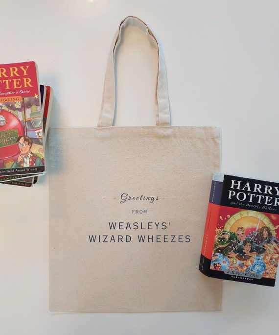 Harry Potter WEASLEYS' WIZARD WHEEZES Tote Bag | Ideal Hogwarts Gift for J.K Rowling Fan | Gryffindor Hufflepuff Ravenclaw Slytherin Merch