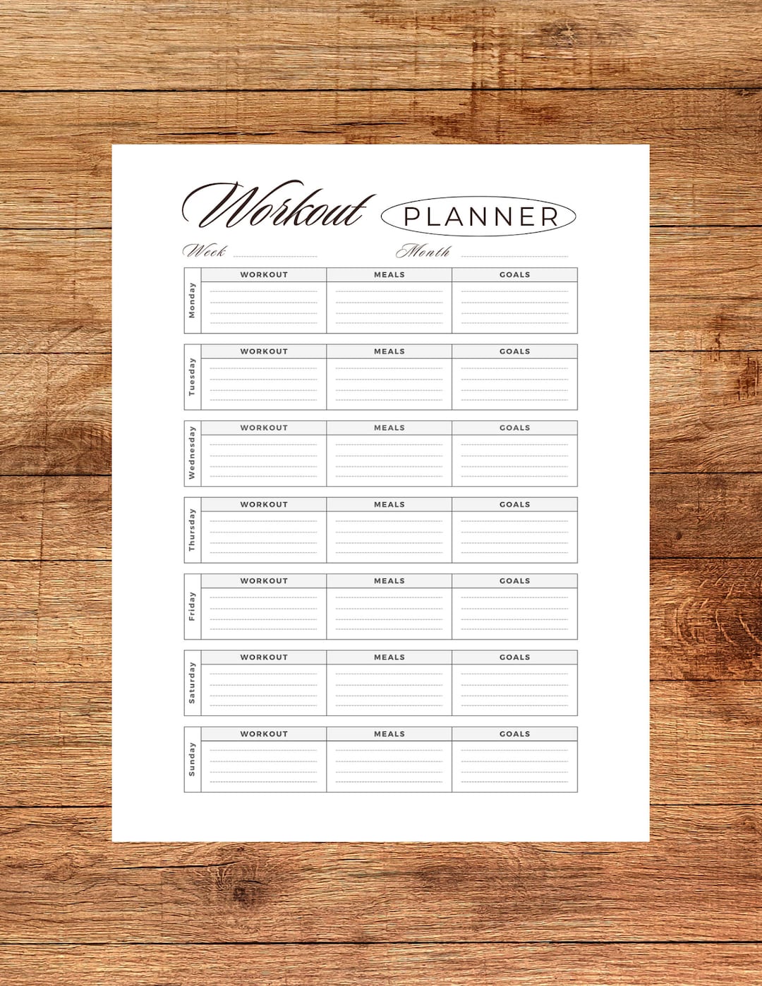Weekly Workout Planner Printable - Etsy