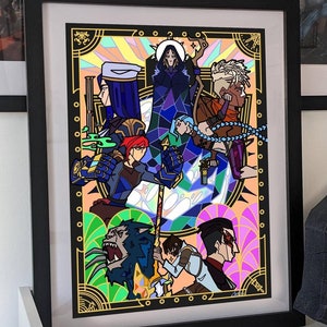 Arcane illustration print, Vi Jinx foil poster series show, Silco Vander Ekko Caitlyn Kiramman powder Jayce Viktor art deco gold gift idea