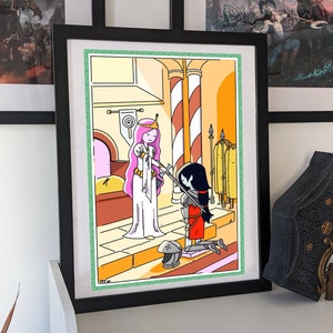 Avontuur tijd illustratie print, serie show, prinses Bubblegum Marceline, ridderthema, schattige print, LGBTQ, middeleeuwse fantasie onderscheiding