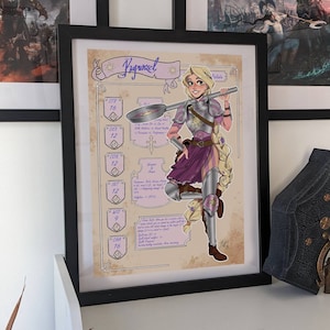 Disney Rapunzel Paladin poster illustration, D&D character sheet, Digital printing, Print Tangled Dungeons and Dragons, fantasy role-playing