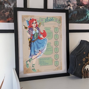 Disney Ariel bard poster illustratie, D&D karakterblad, digitaal printen, Dungeons and Dragons De Kleine Zeemeermin printen, fantasy rollenspel