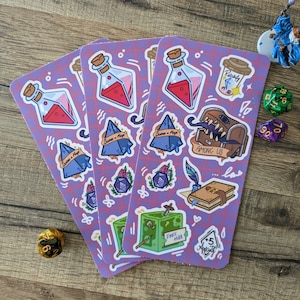 Dungeons and Dragons Sticker Pack, D&D Stickerbogen, DnD lustiger bunter Trank, Mime, Würfel, Dungeons and Dragons