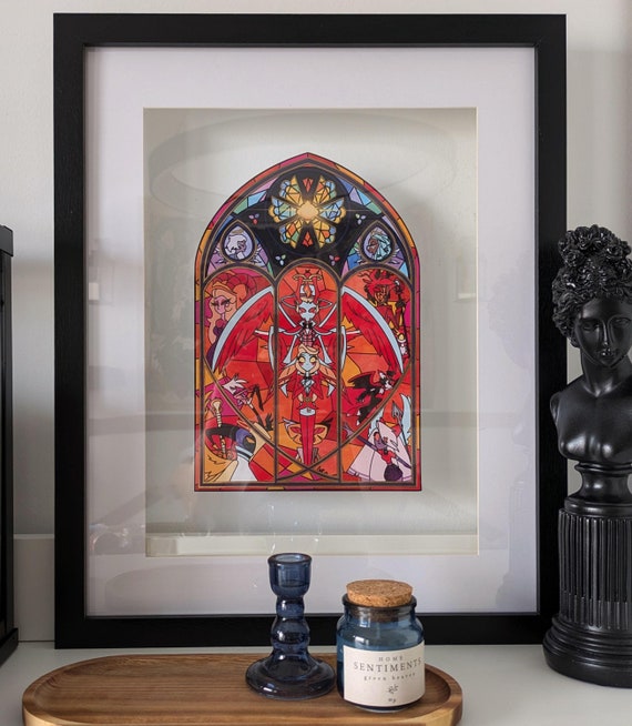 Has Been Hotel illustration print, series show, Alastor Angel Dust Husk Lucifer Niffty Charlie Vaggie Lilith Sera Emily Adam, stained glass