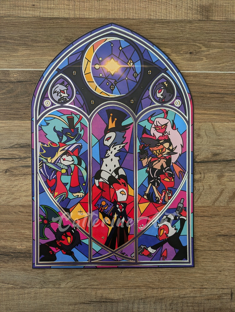 Hell Boss illustration print, Blitzo Stolas Loona Asmodeus Fizzarolli Moxxie Millie Octavia Verosika Striker Barbie Wire, has been hotel Premium Silver