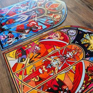 Has Been Hotel illustration print, series show, Alastor Angel Dust Husk Lucifer Niffty Charlie Vaggie Lilith Sera Emily Adam, stained glass image 2