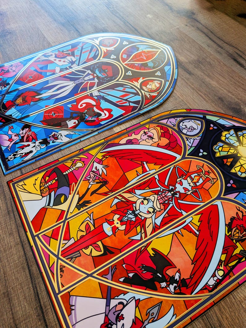 Has Been Hotel illustration print, series show, Alastor Angel Dust Husk Lucifer Niffty Charlie Vaggie Lilith Sera Emily Adam, stained glass image 2
