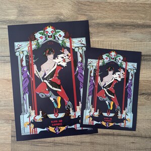 Hades illustration print, videogame, Zagreus, Chronos mythology greek, red foil premium print coated paper, god of blood darkness A5