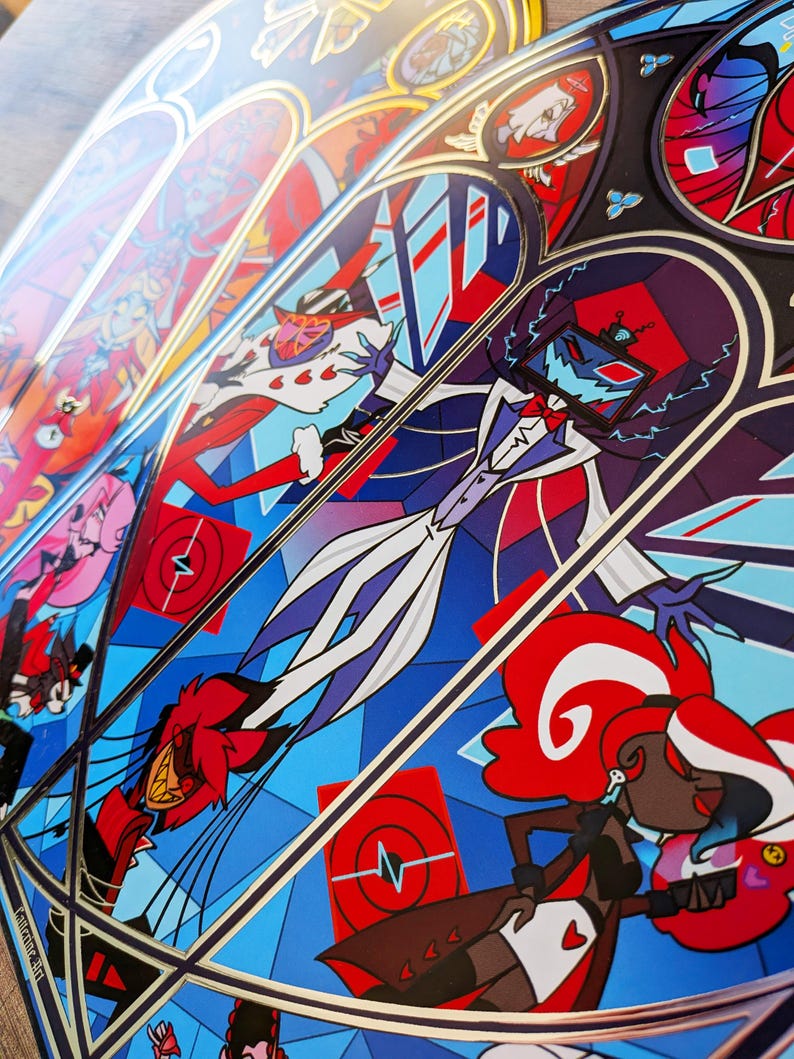 Has Been Hotel illustration print, series show, Alastor Angel Dust Husk Lucifer Niffty Charlie Vaggie Lilith Sera Emily Adam, stained glass image 11