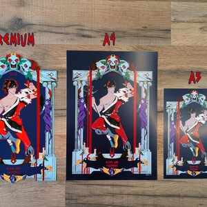 Hades illustration print, videogame, Zagreus, Chronos mythology greek, red foil premium print coated paper, god of blood darkness image 6