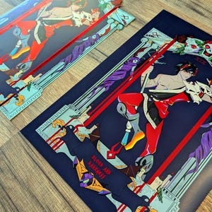 Hades illustration print, videogame, Zagreus, Chronos mythology greek, red foil premium print coated paper, god of blood darkness image 7