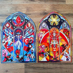 Has Been Hotel illustration print, series show, Alastor Angel Dust Husk Lucifer Niffty Charlie Vaggie Lilith Sera Emily Adam, stained glass image 3